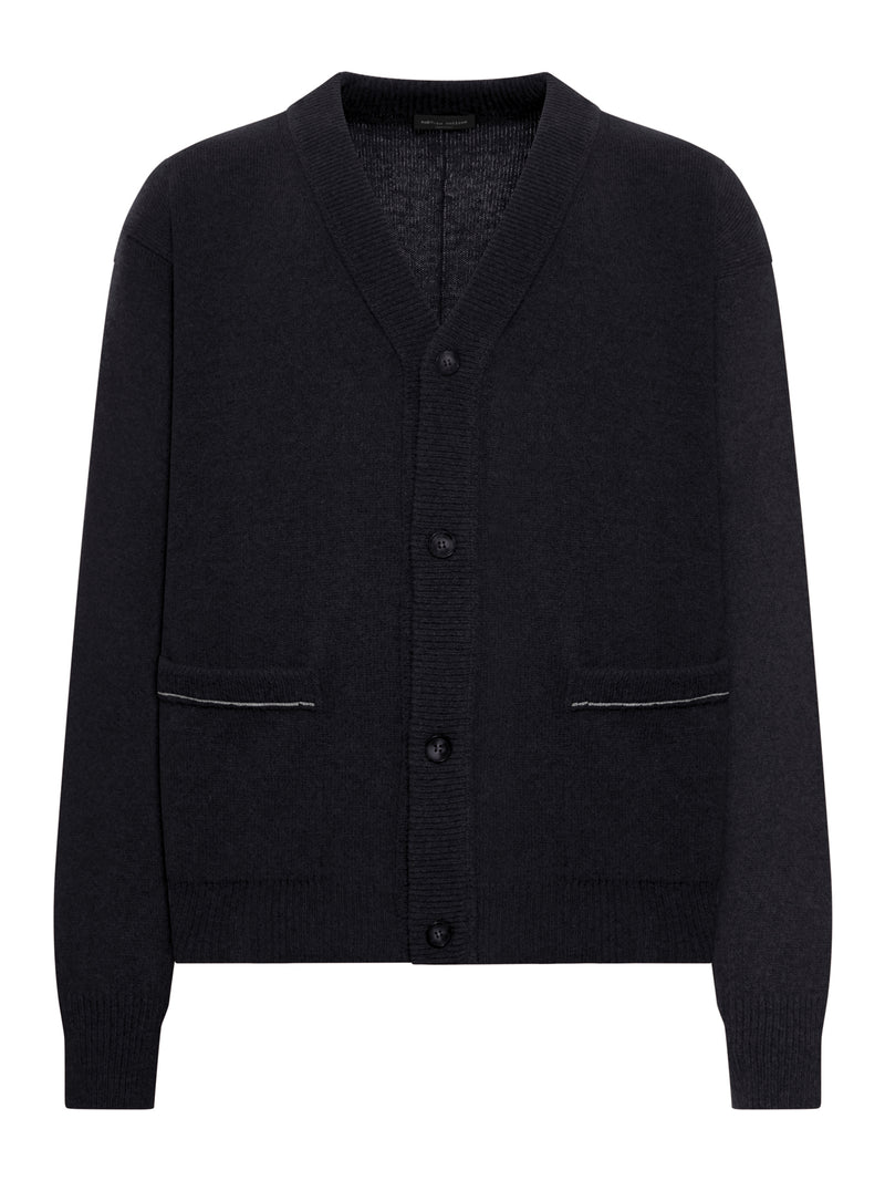 WOOL CARDIGAN WITH CONTRAST STITCHING