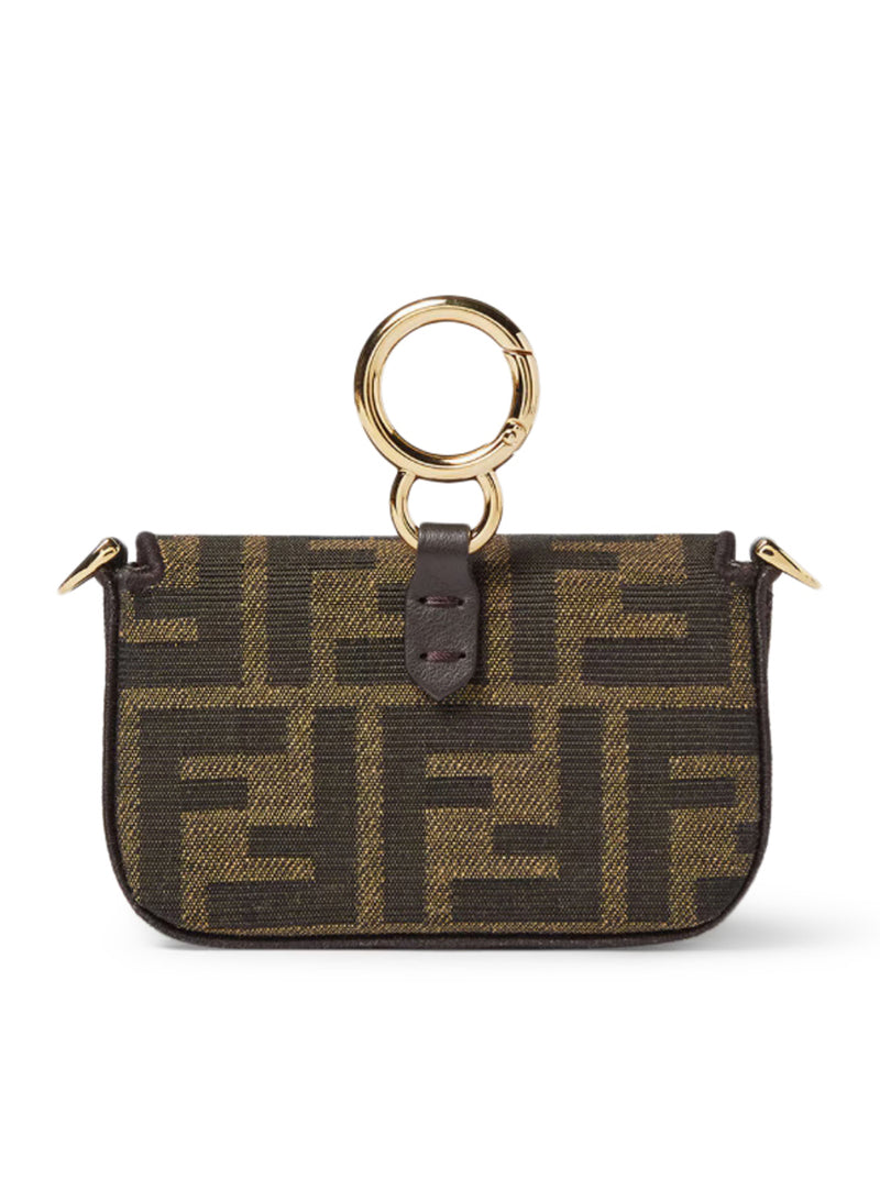 NANO BAGUETTE CHARM CHARM IN BROWN FF JACQUARD FABRIC
