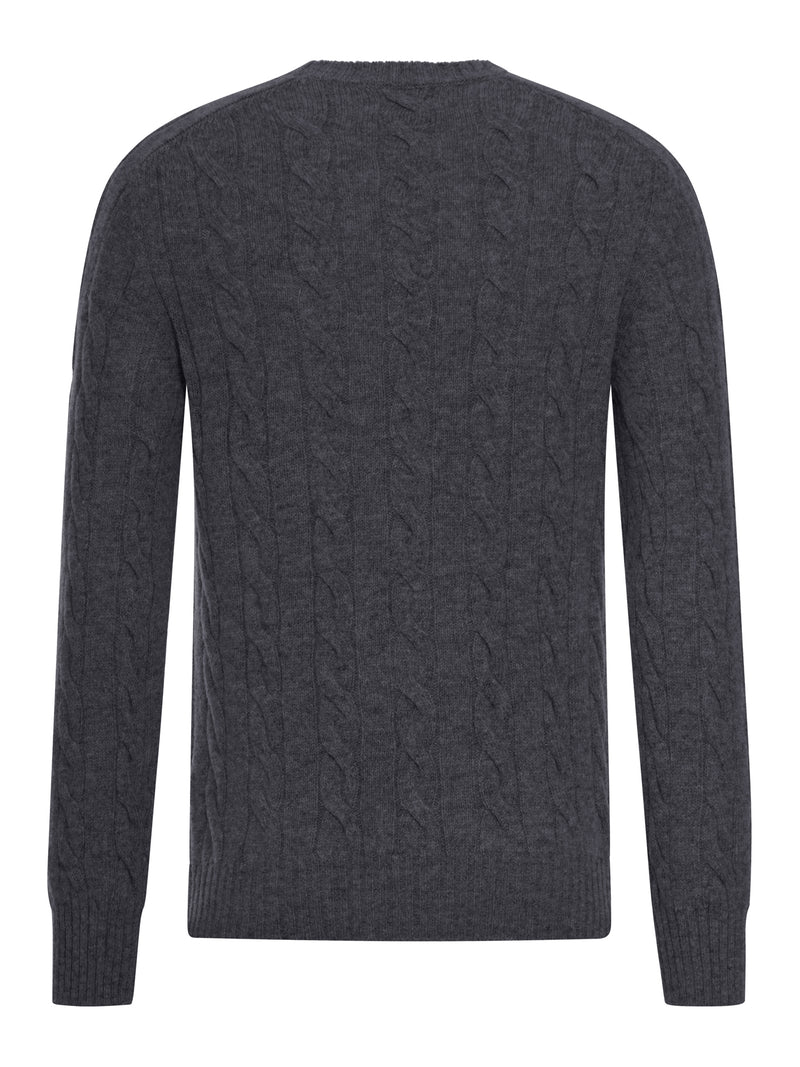 CABLE-KNIT WOOL CREW NECK