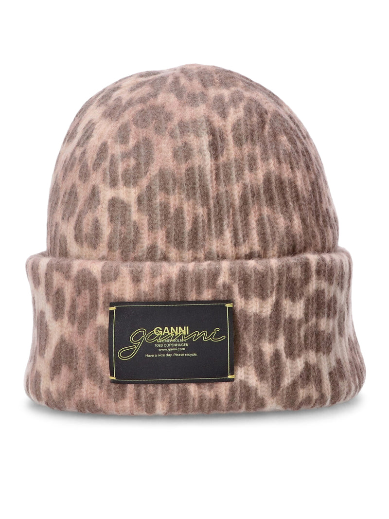 GRAPHIC WOOL MIX PRINTED LEOPARD BEANIE