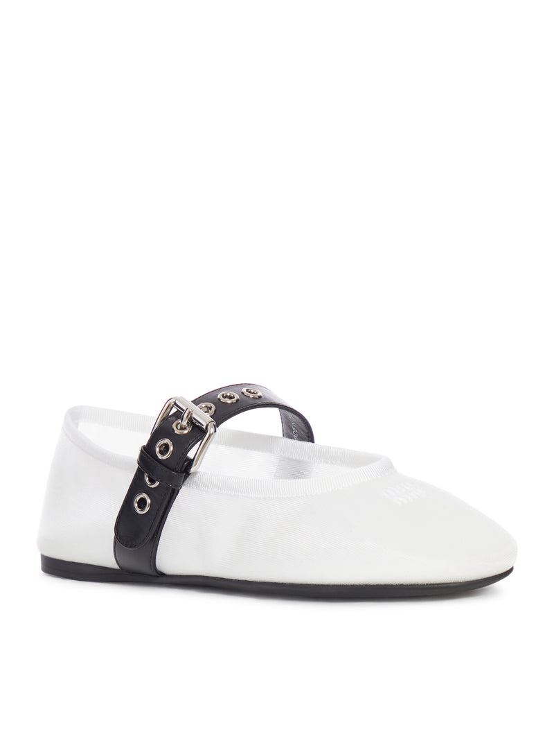 MESH BALLERINAS WITH CONTRASTING LEATHER BUCKLE