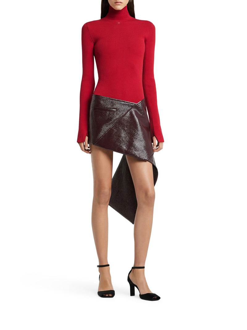 ASYMMETRIC VINYL MINISKIRT