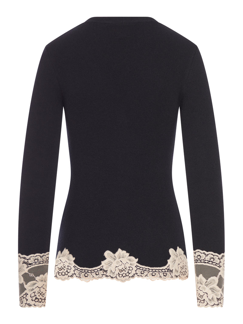 CASHMERE CARDIGAN WITH LACE INSERTS