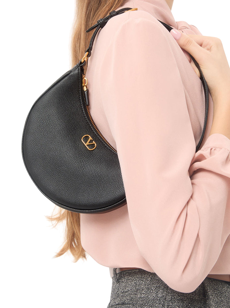 VLOGO SIGNATURE MINI HOBO BAG IN BLACK GARNET CALFSKIN