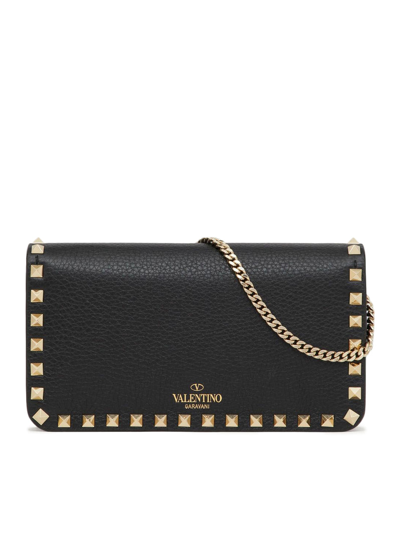 ROCKSTUD CHAIN POUCH IN GARNET CALFSKIN