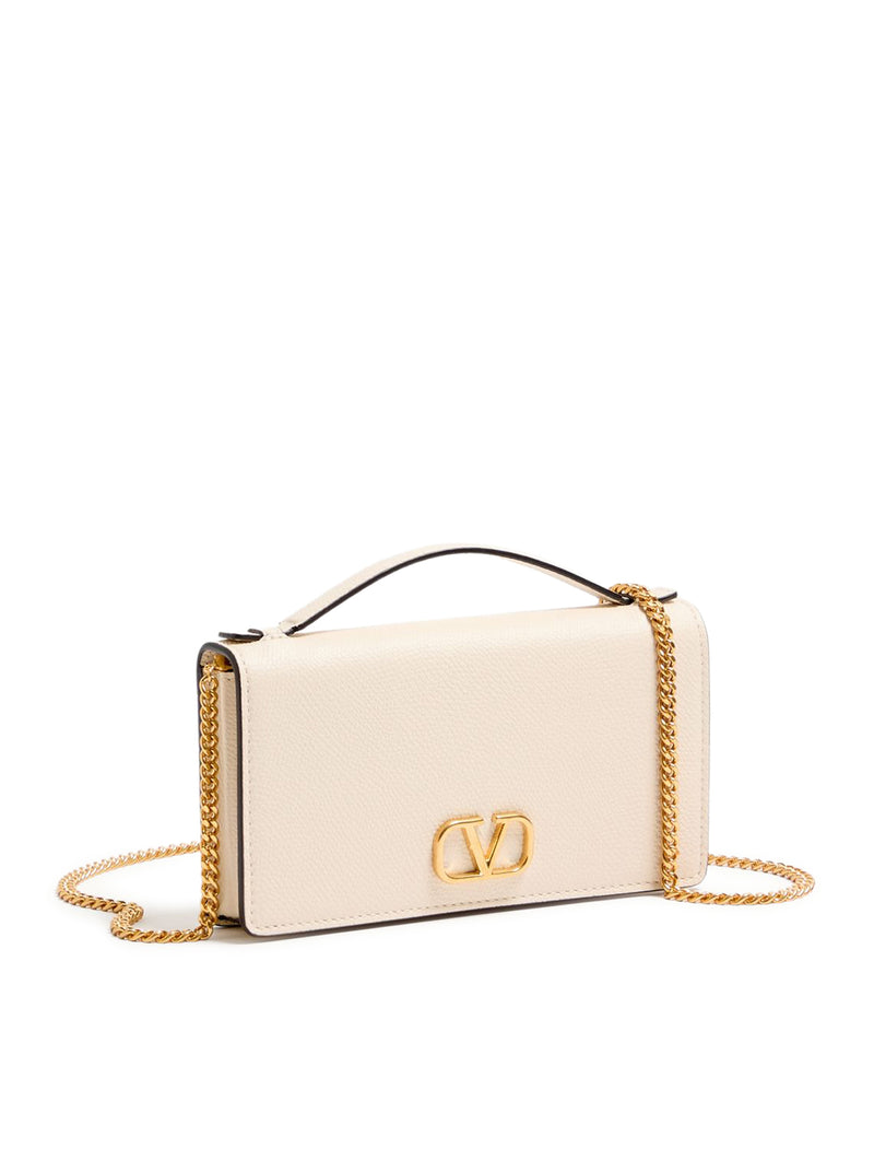 VLOGO SIGNATURE CHAIN WALLET IN GARNET CALFSKIN