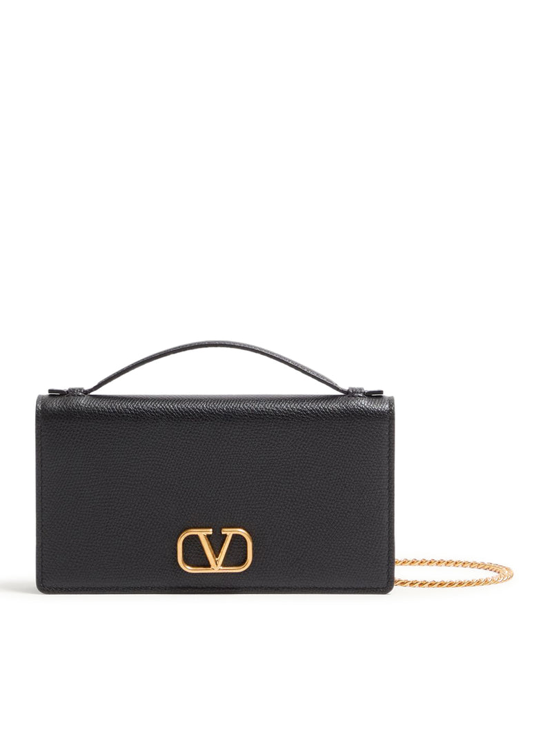 VLOGO SIGNATURE CHAIN WALLET IN GARNET CALFSKIN