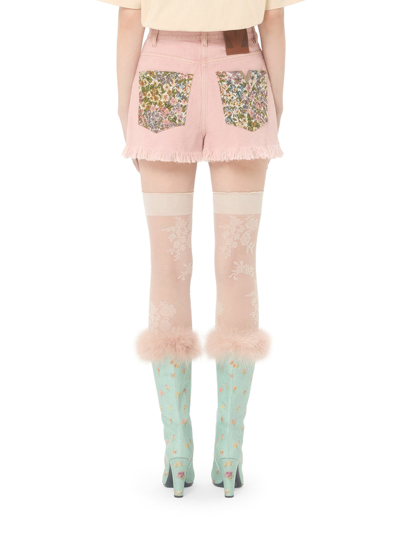 DENIM SHORTS WITH FRINGED HEM