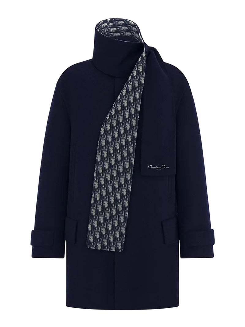 DOUBLE-FACED VIRGIN WOOL AND SILK SCARF COLLAR COAT