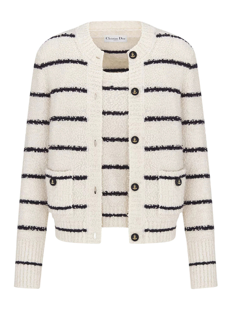 TWIN-SET MARINIÈRE KNITTED COTTON AND WOOL BOUCLÉ BLEND