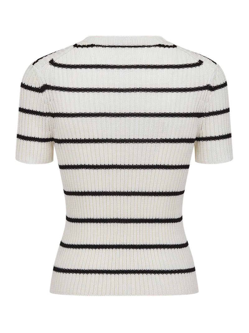 SHORT-SLEEVED RIBBED COTTON KNIT SWEATER