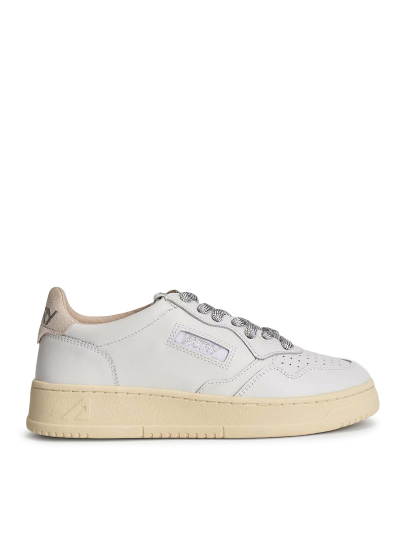 MEDALIST LOW SNEAKERS IN WHITE LEATHER WITH SILVER LUREX DETAILS