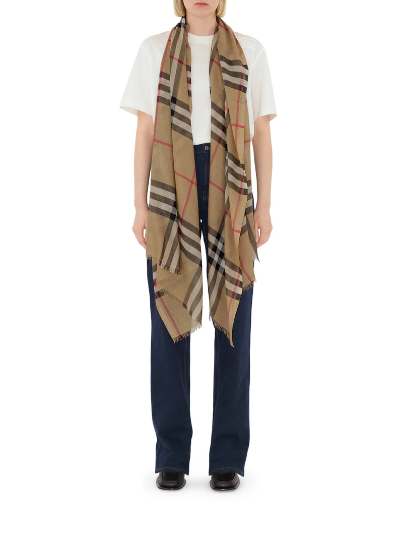 CHECK WOOL AND SILK SCARF