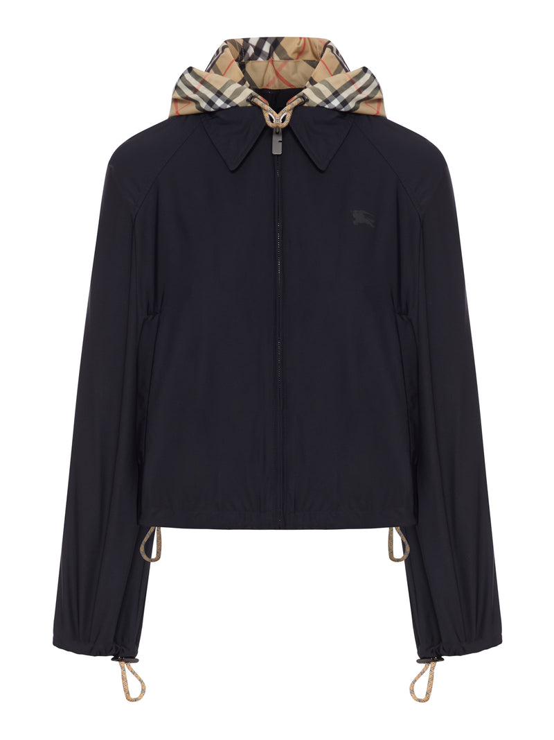 CROP JACKET WITH HOOD AND CHECK DETAILS