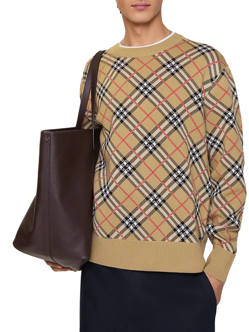 CHECKED COTTON AND WOOL PULLOVER