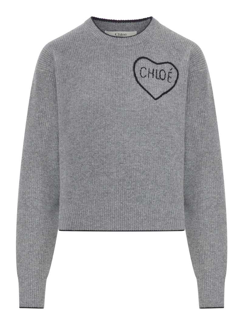 CROPPED WOOL KNIT SWEATER WITH LOGO