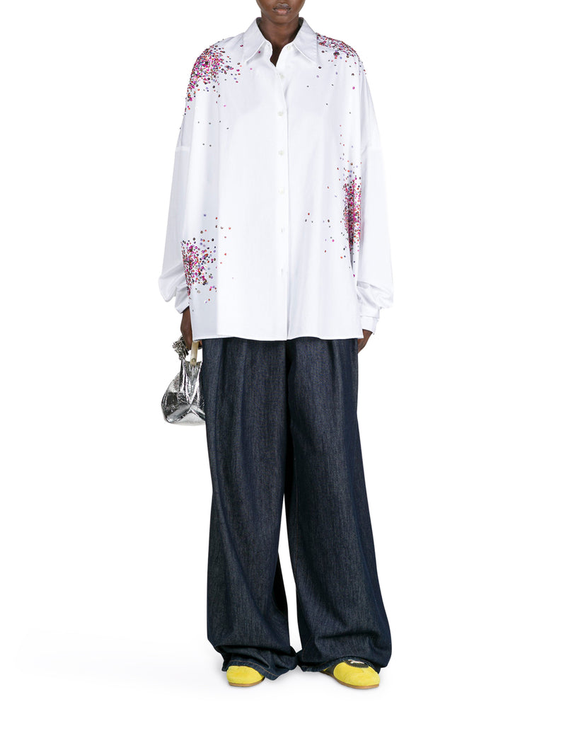 OVERSIZED COTTON SHIRT WITH APPLIQUES