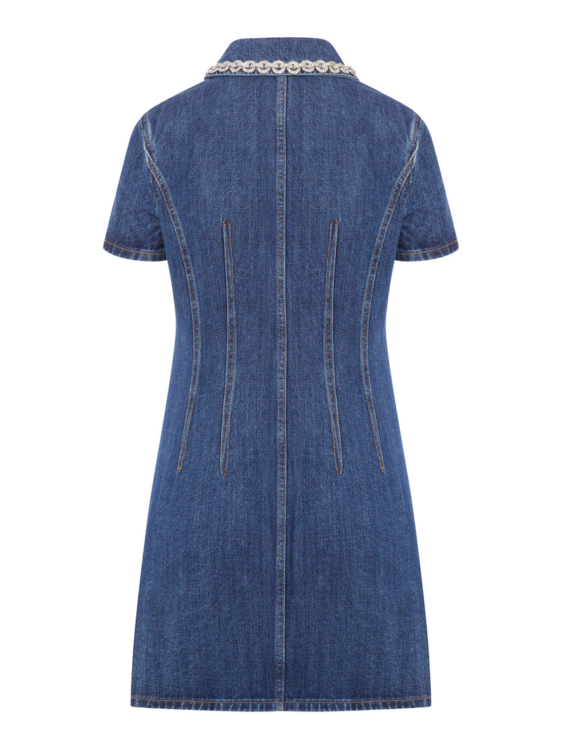 DENIM MINI DRESS WITH JEWEL APPLICATIONS