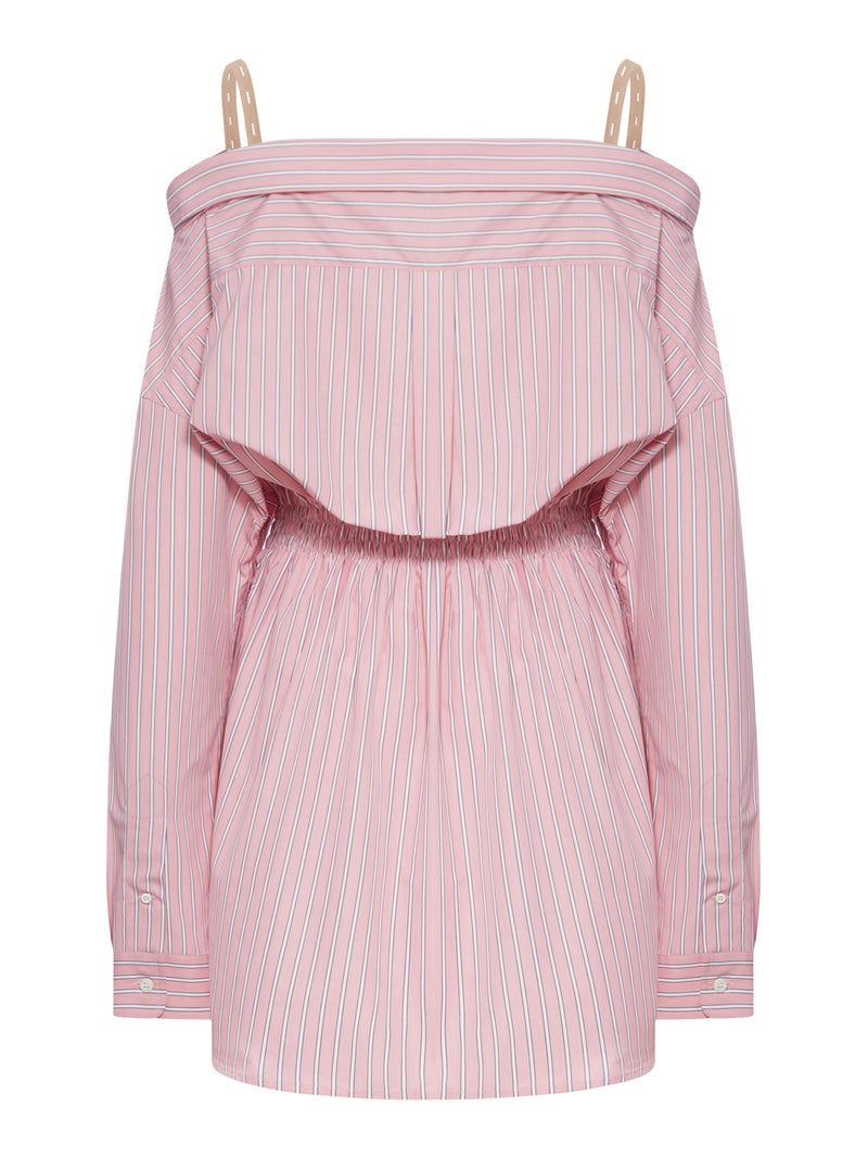 STRIPED COTTON POPLIN DRESS WITH MIU MIU LOGO