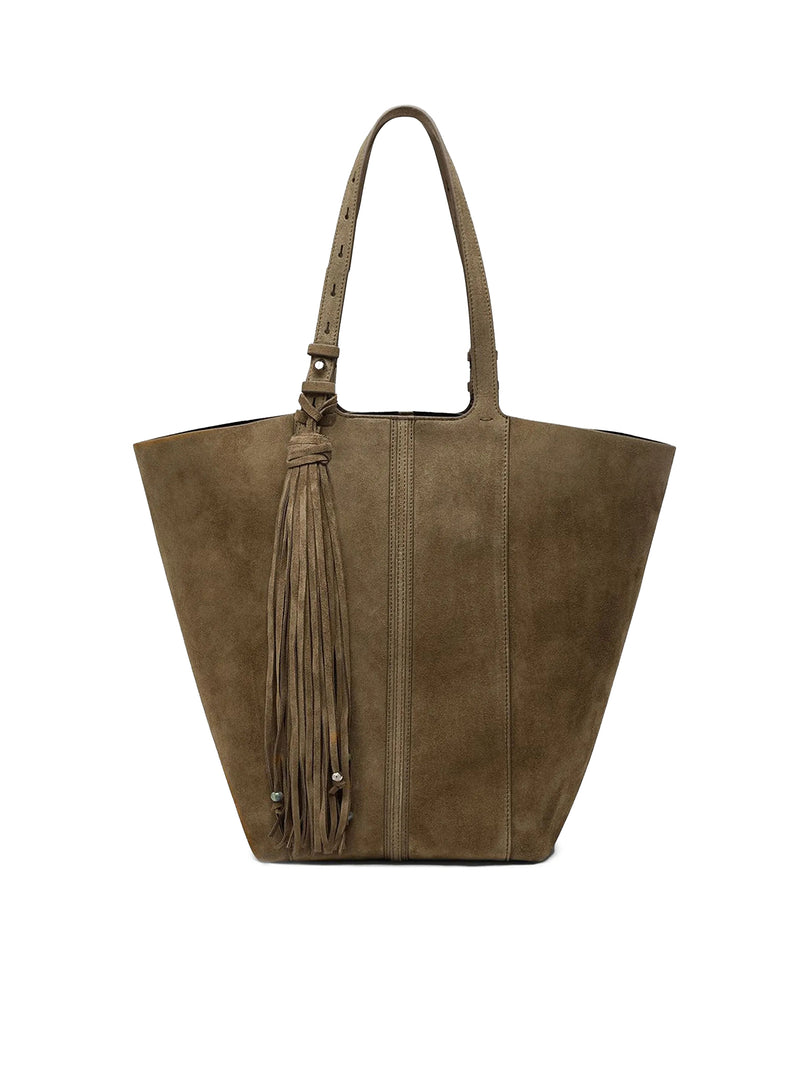 SUEDE TOTE BAG WITH FRINGES