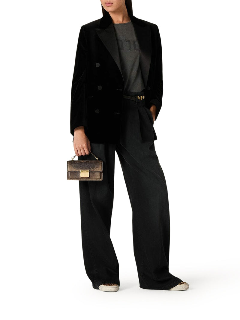 BLACK COTTON DENIM TROUSERS WITH LIVED-IN TREATMENT