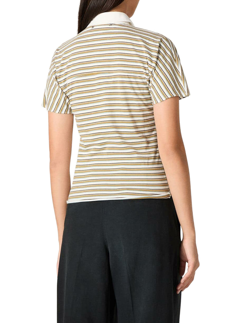 STRIPED JERSEY POLO T-SHIRT WITH CONTRASTING COLLAR