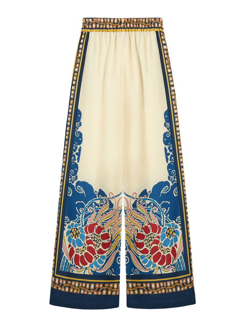 SILK TROUSERS WITH POSITIONED PRINT
