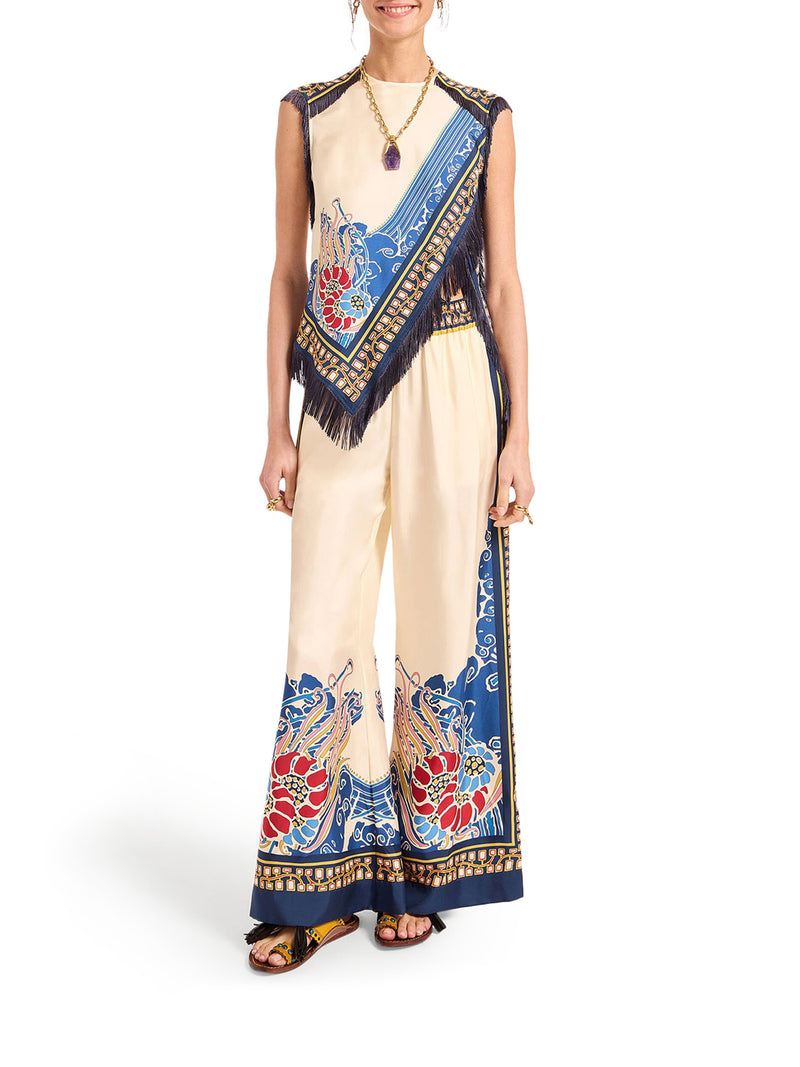 SILK TROUSERS WITH POSITIONED PRINT