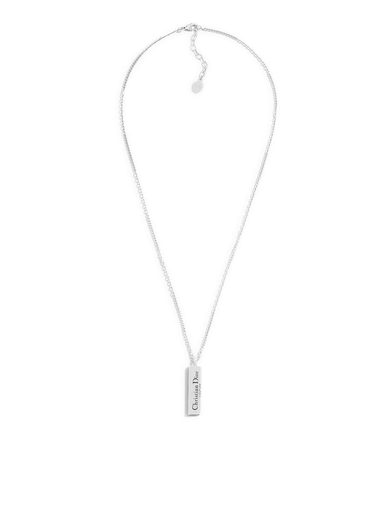 CHRISTIAN DIOR COUTURE CUT SILVER AND BLACK RESIN PLATE PENDANT NECKLACE