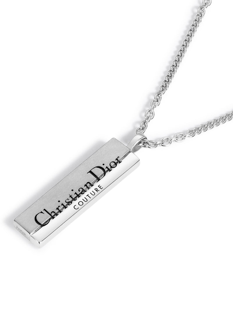CHRISTIAN DIOR COUTURE CUT SILVER AND BLACK RESIN PLATE PENDANT NECKLACE