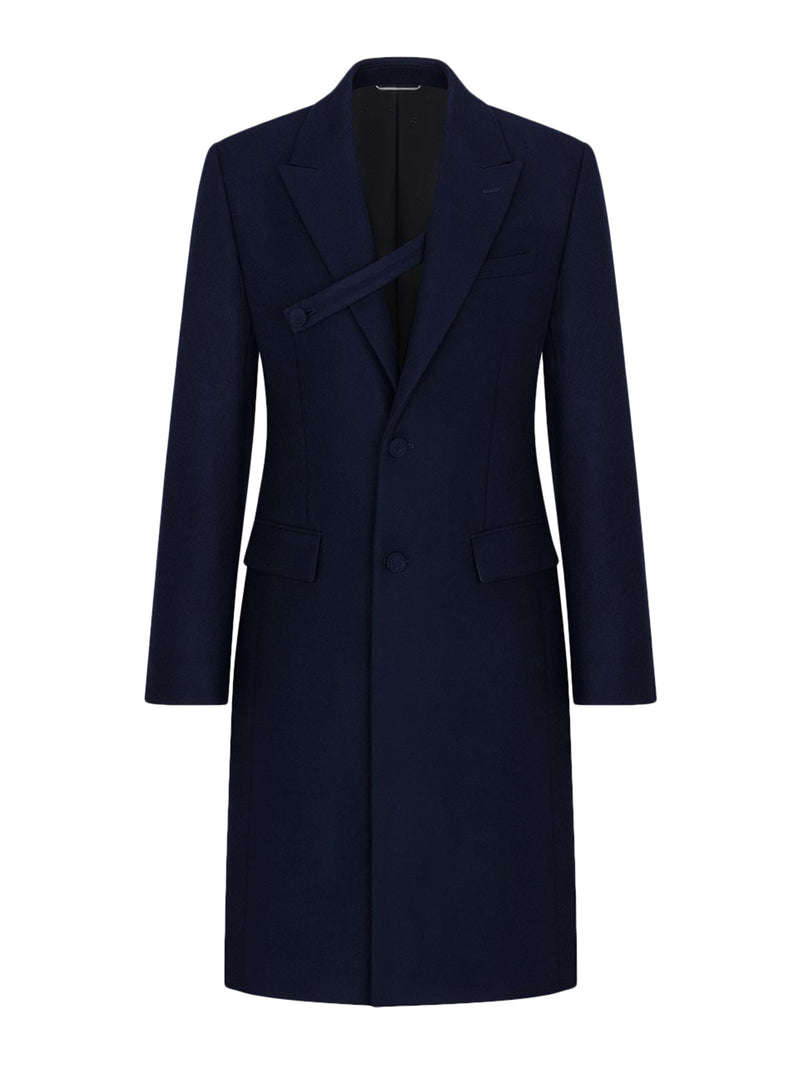 LONG COAT WITH BUTTONED BAND IN VIRGIN WOOL