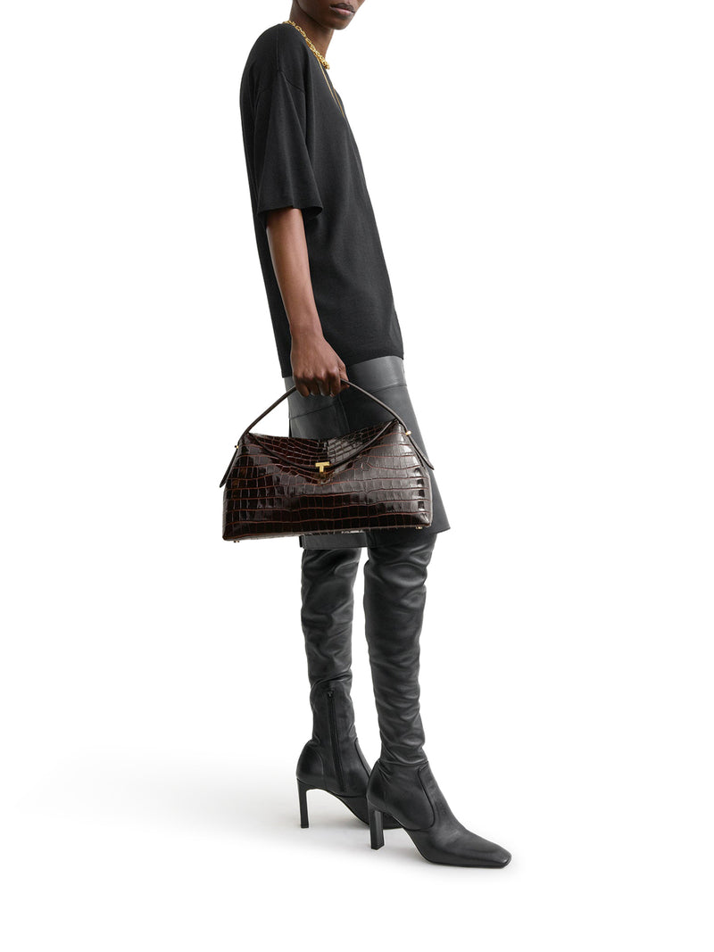 T-LOCK BAG WITH CROCODILE PRINT