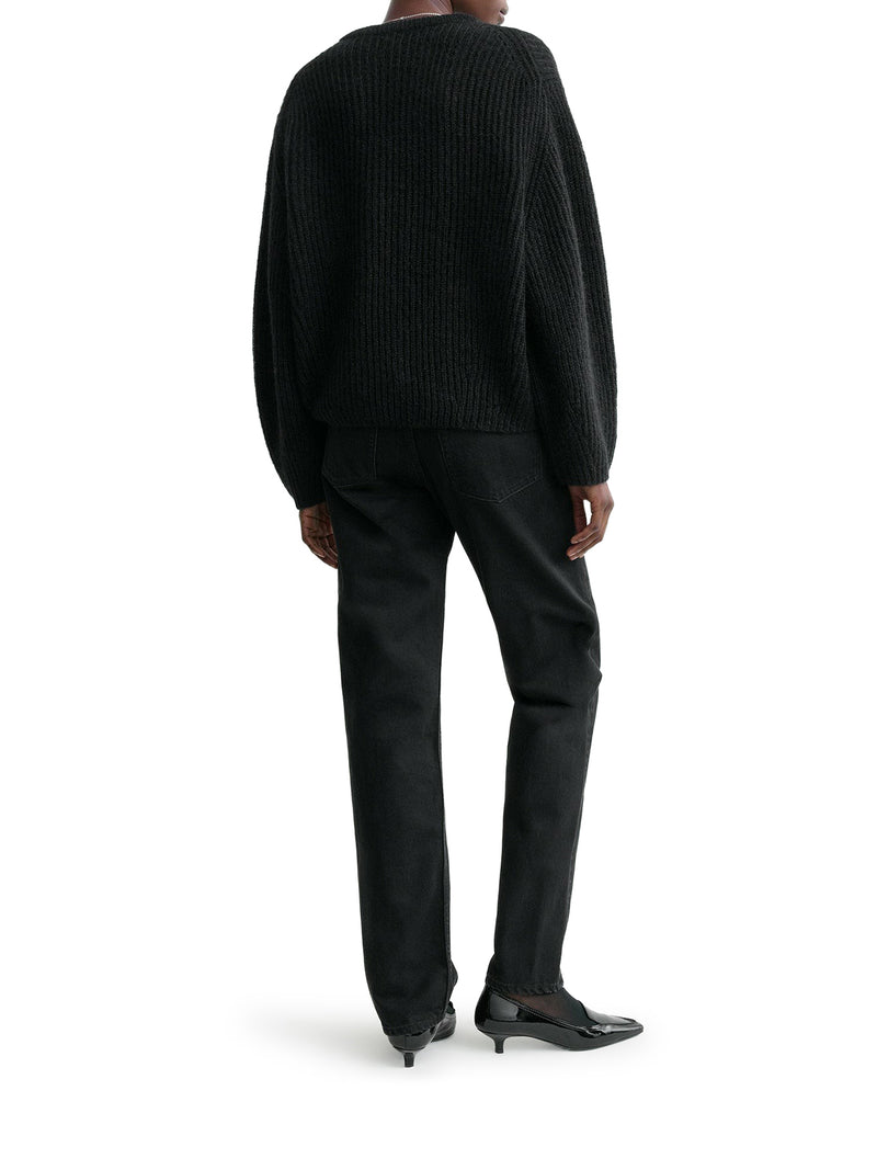 BLACK MOHAIR BLEND RIBBED SWEATER
