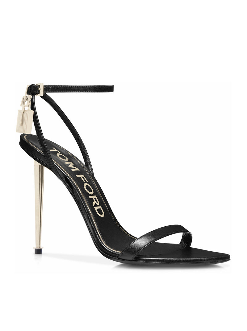 POINTED-TOE SANDAL WITH PADLOCK IN POLISHED LEATHER