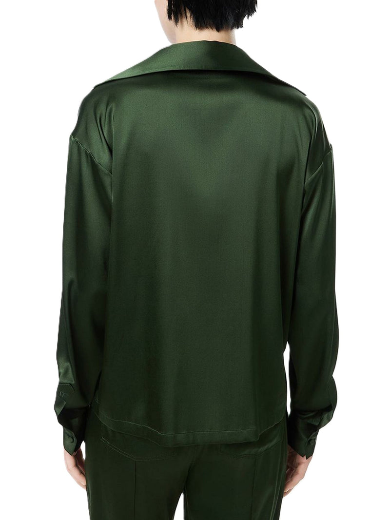 SILK SATIN BLOUSE WITH TF LOGO EMBROIDERED IN TONE-ON-TONE GREEN