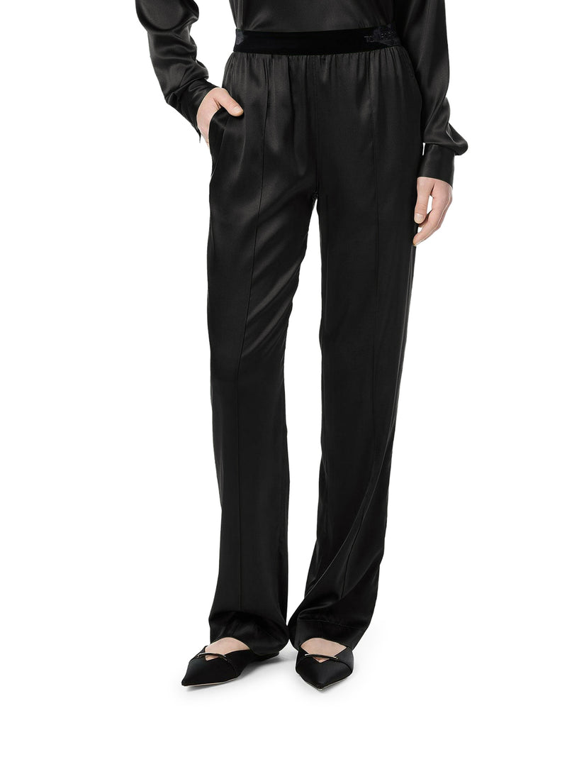 BLACK STRETCH SILK SATIN TROUSERS