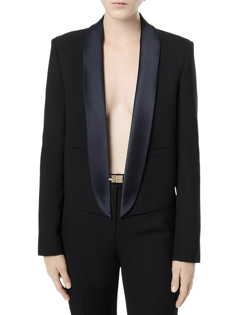 SHORT SINGLE-BREASTED JACKET WITH TWO-TONE SHAWL LAPEL