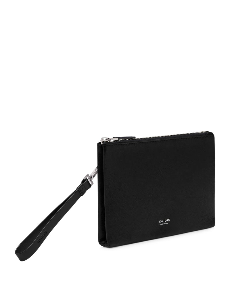 MINIMAL SLIM GRAIN LEATHER CLUTCH WITH WRIST STRAP