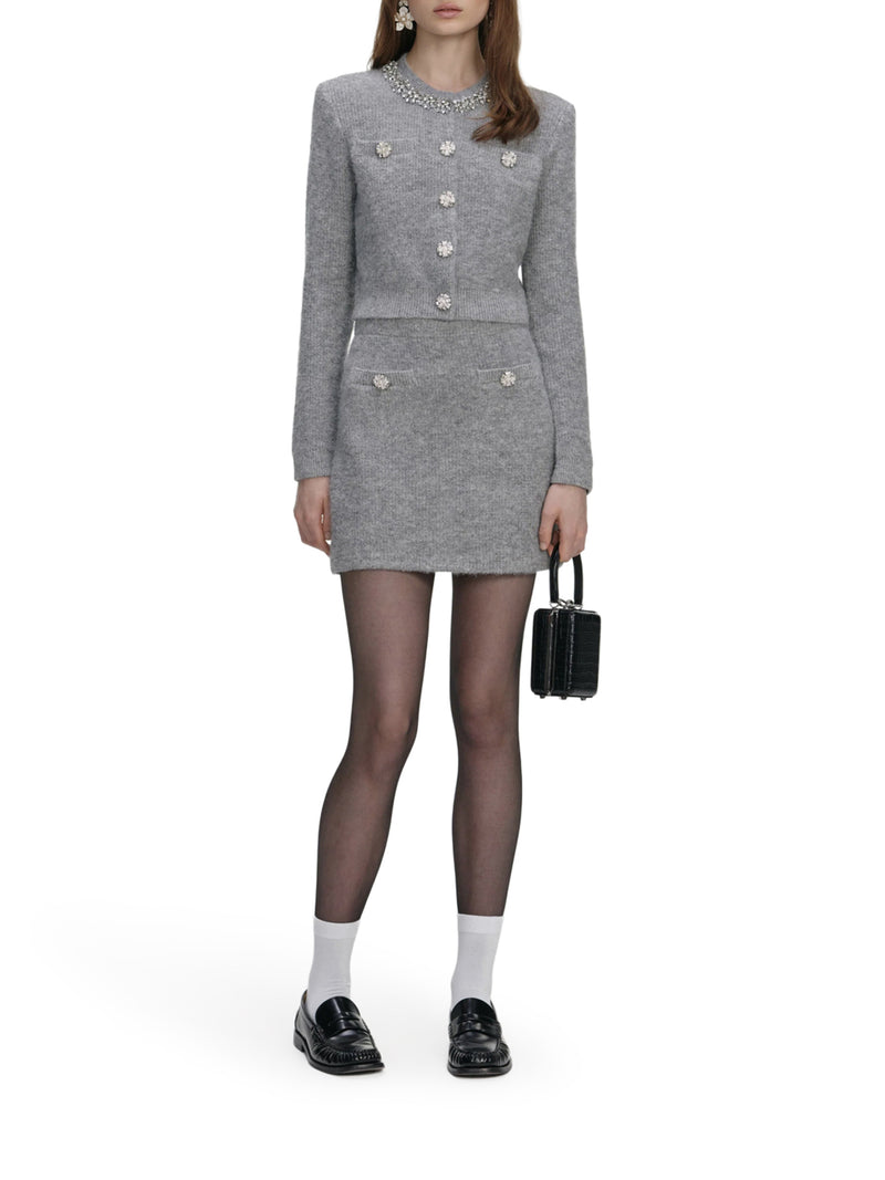 GREY CARDIGAN WITH CRYSTAL FINISHING