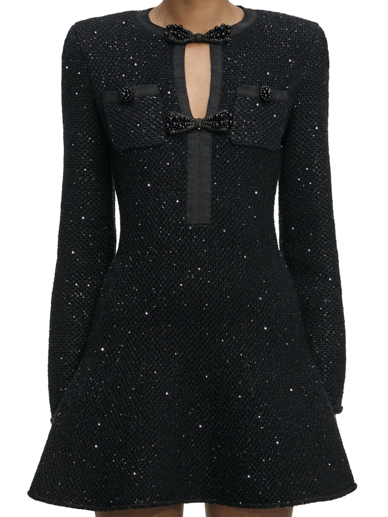 MINI DRESS IN KNIT WITH BLACK SEQUINS