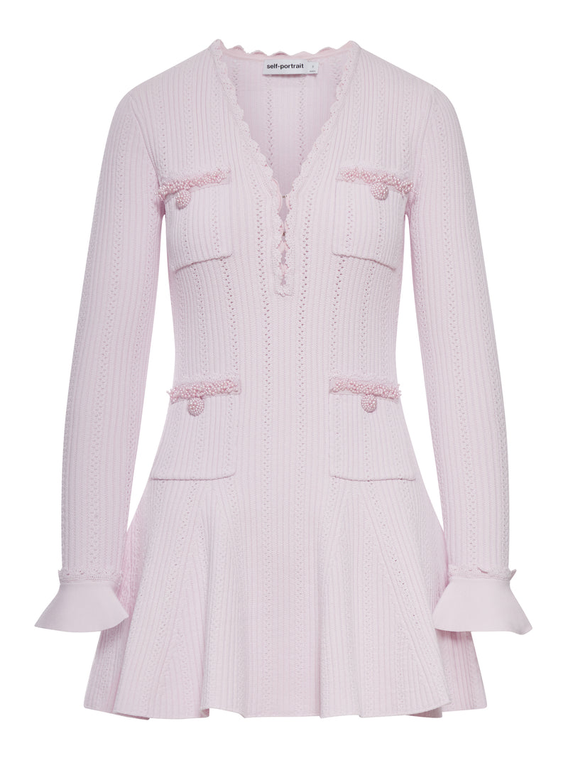 MINI KNITTED DRESS WITH PINK PEARL TRIM