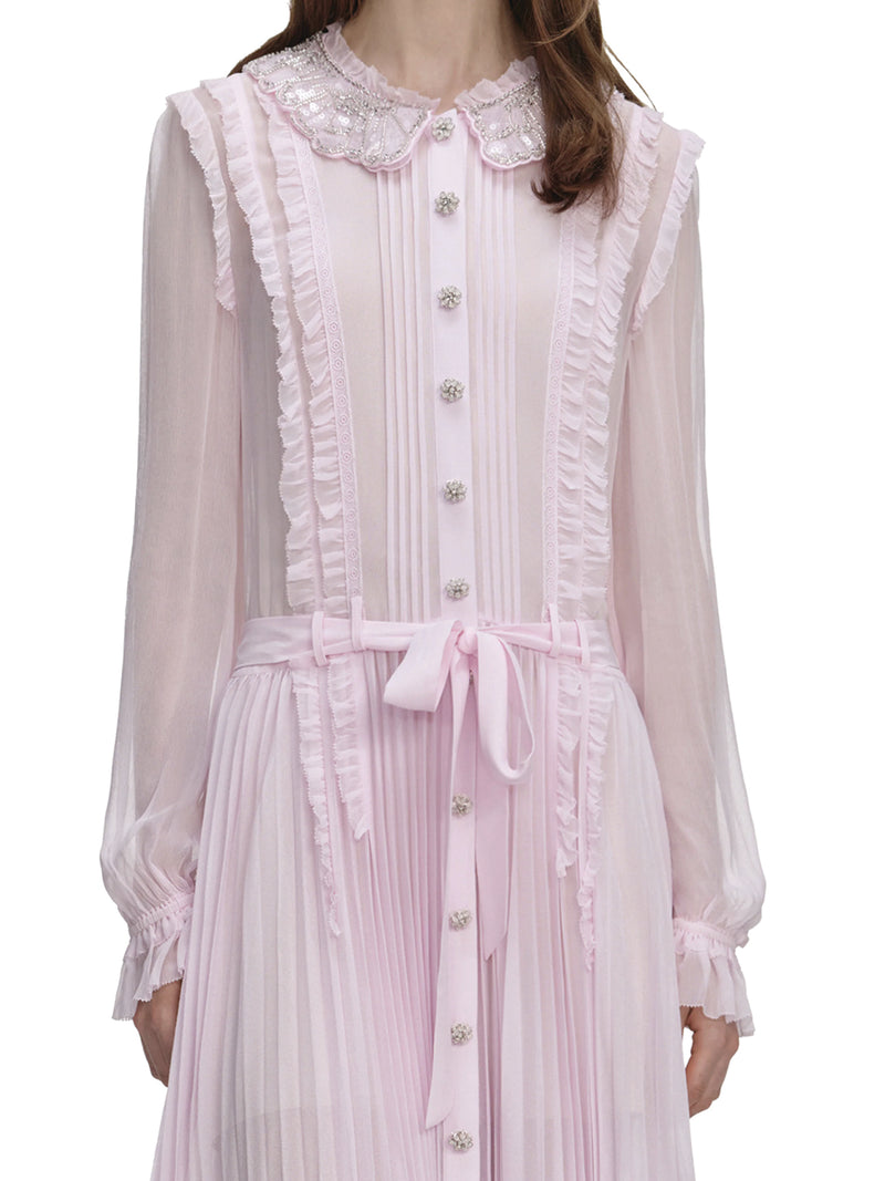 PLEATED GEORGETTE MIDI DRESS