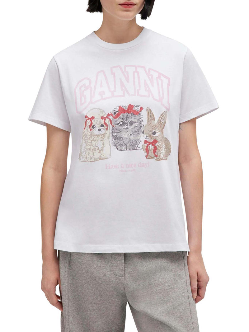 COTTON JERSEY T-SHIRT WITH ANIMALS PRINT