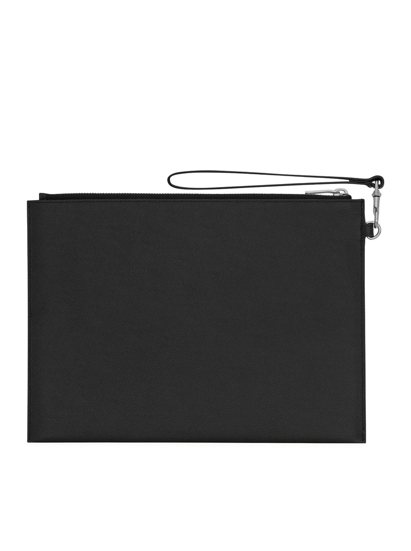 SAINT LAURENT PARIS TABLET HOLDER WITH ZIP IN GRAIN DE POUDRE EMBOSSED LEATHER