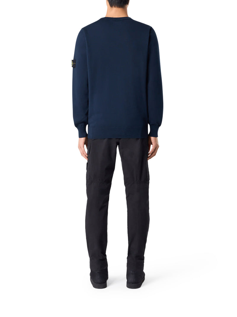 STONE ISLAND CREW NECK SWEATER WITH BADGE, NAVY BLUE