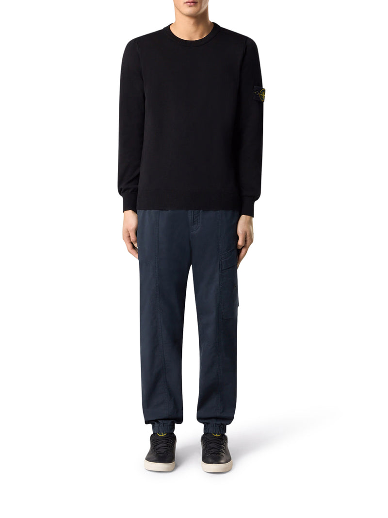 STONE ISLAND CREW NECK SWEATER WITH BADGE BLACK