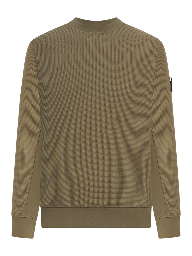 CREW NECK SWEATSHIRT IN ORGANIC COTTON WITH HONEYCOMB WORKMANSHIP