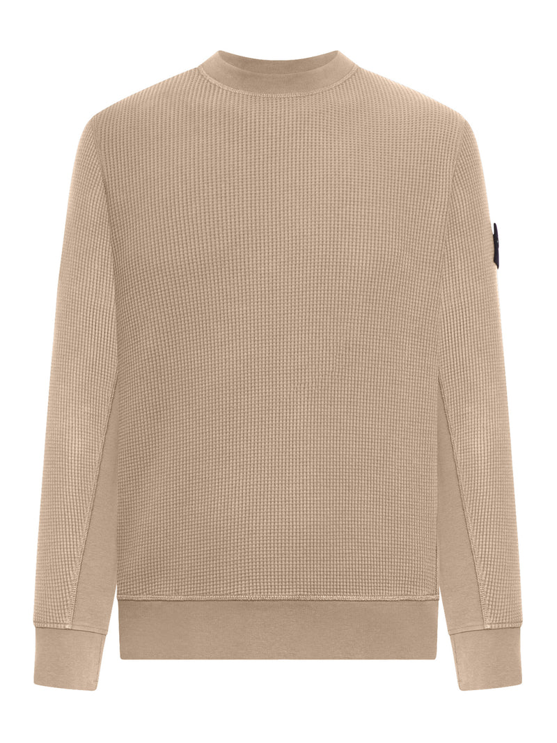 CREW NECK SWEATSHIRT IN ORGANIC COTTON WITH HONEYCOMB WORKMANSHIP