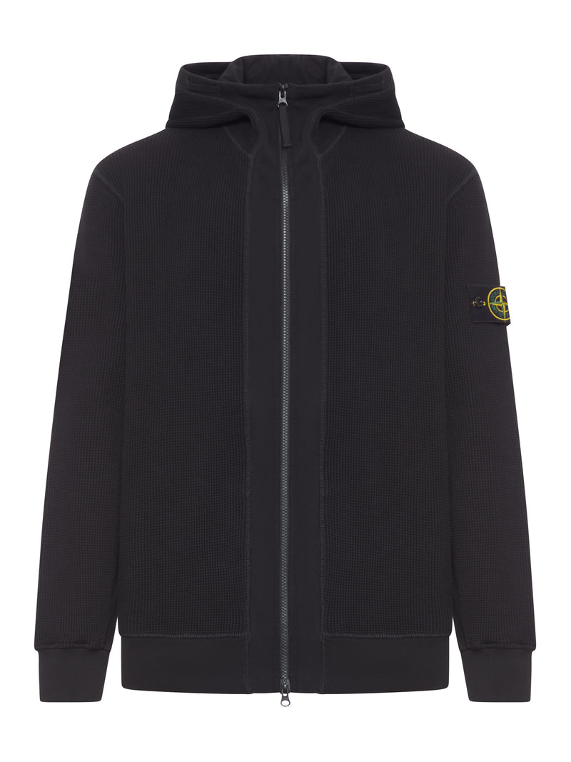 COTTON ZIP-UP SWEATER WITH HOOD AND GHOST BADGE