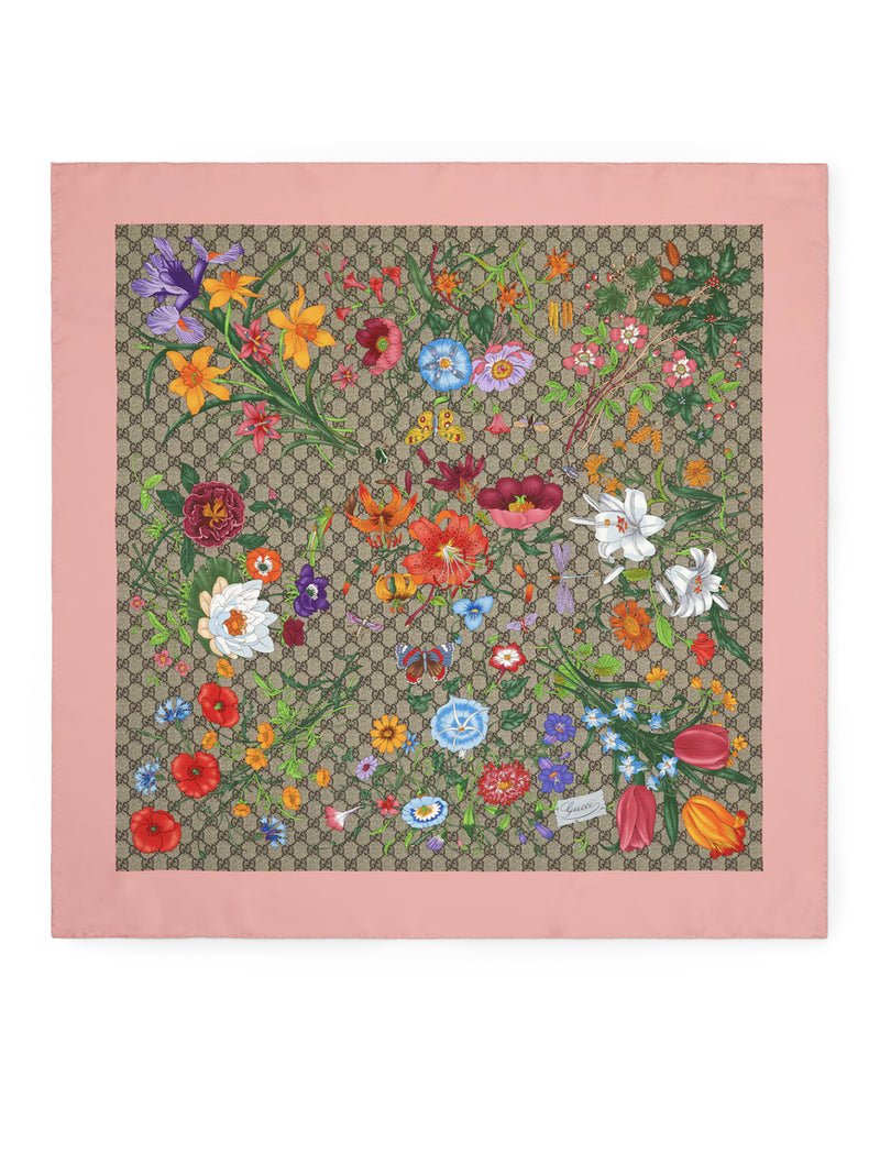 SILK TWILL SCARF WITH FLORA PRINT